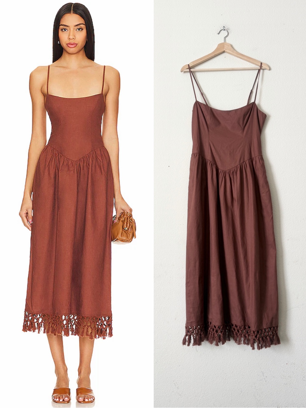 Revolve Tularosa Medium Lexi Linen Blend Fringe Hem Midi Dress - Chocolate Brown